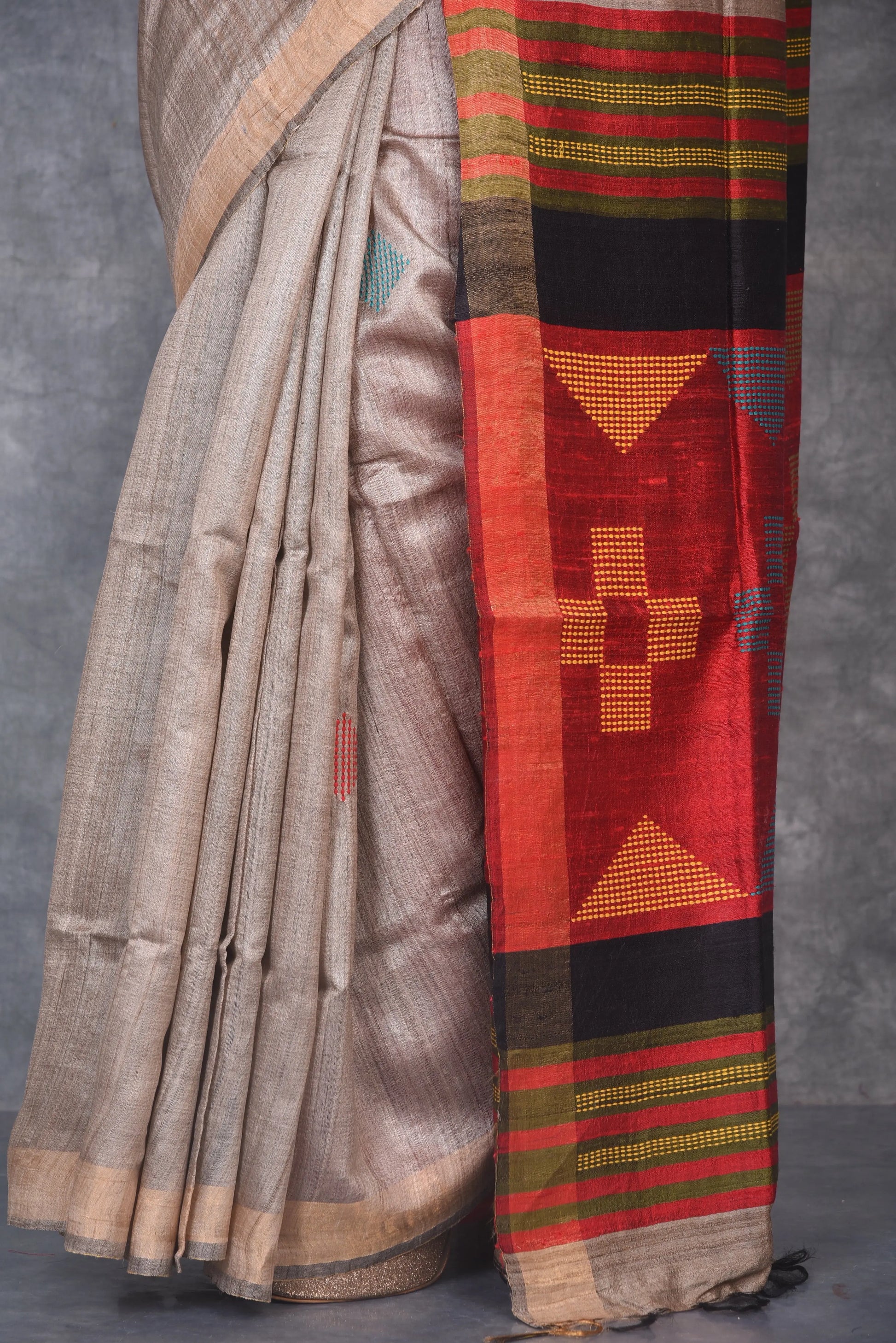 Natural Silk Shade Handwoven Tussar Dupion Raw Silk Saree | KIHUMS Saree kihums clothing