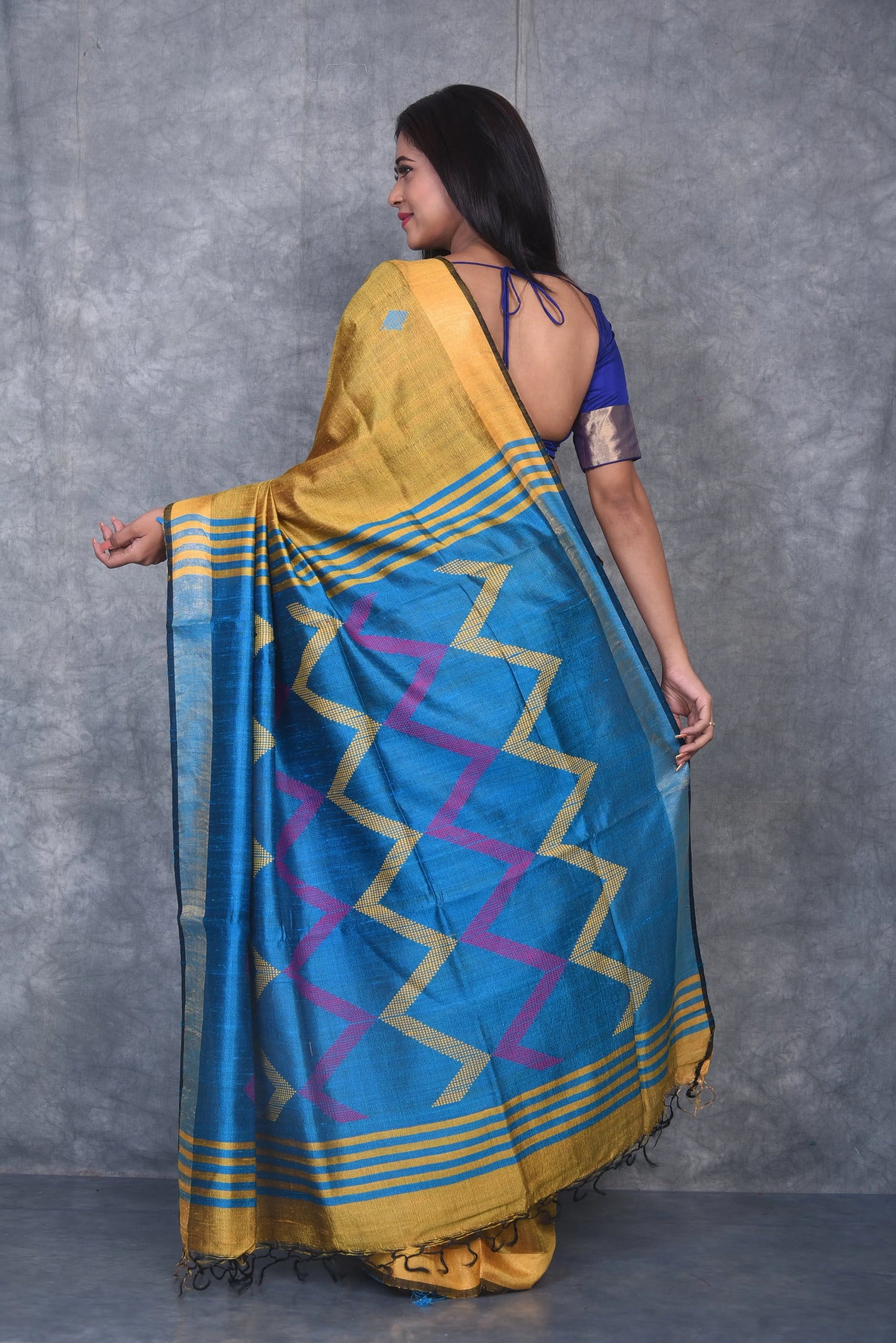 Golden Yellow Shade Handwoven Tussar Dupion Raw Silk Saree | KIHUMS Saree kihums clothing