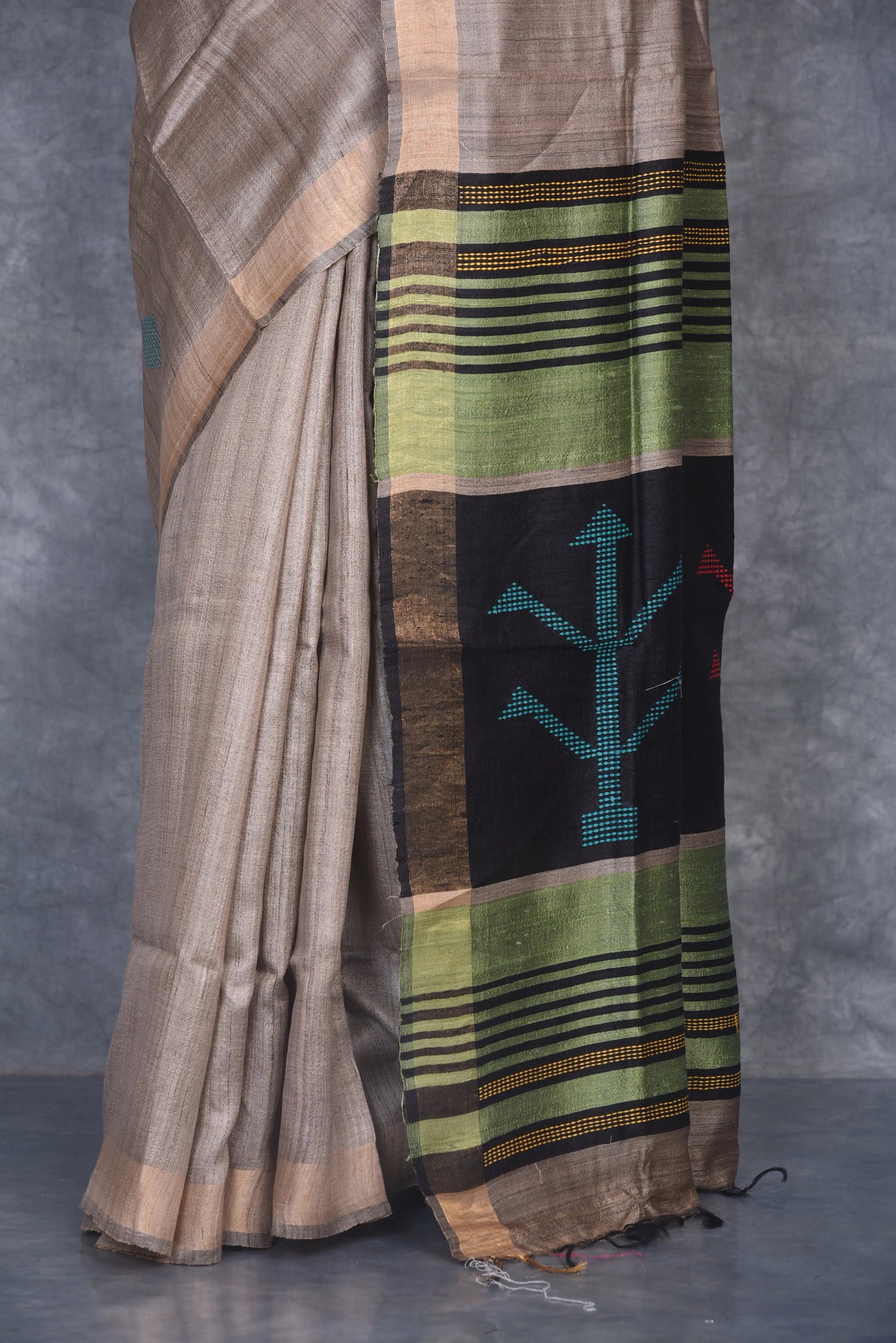 Natural Silk Shade Handwoven Tussar Dupion Raw Silk Saree | KIHUMS Saree kihums clothing