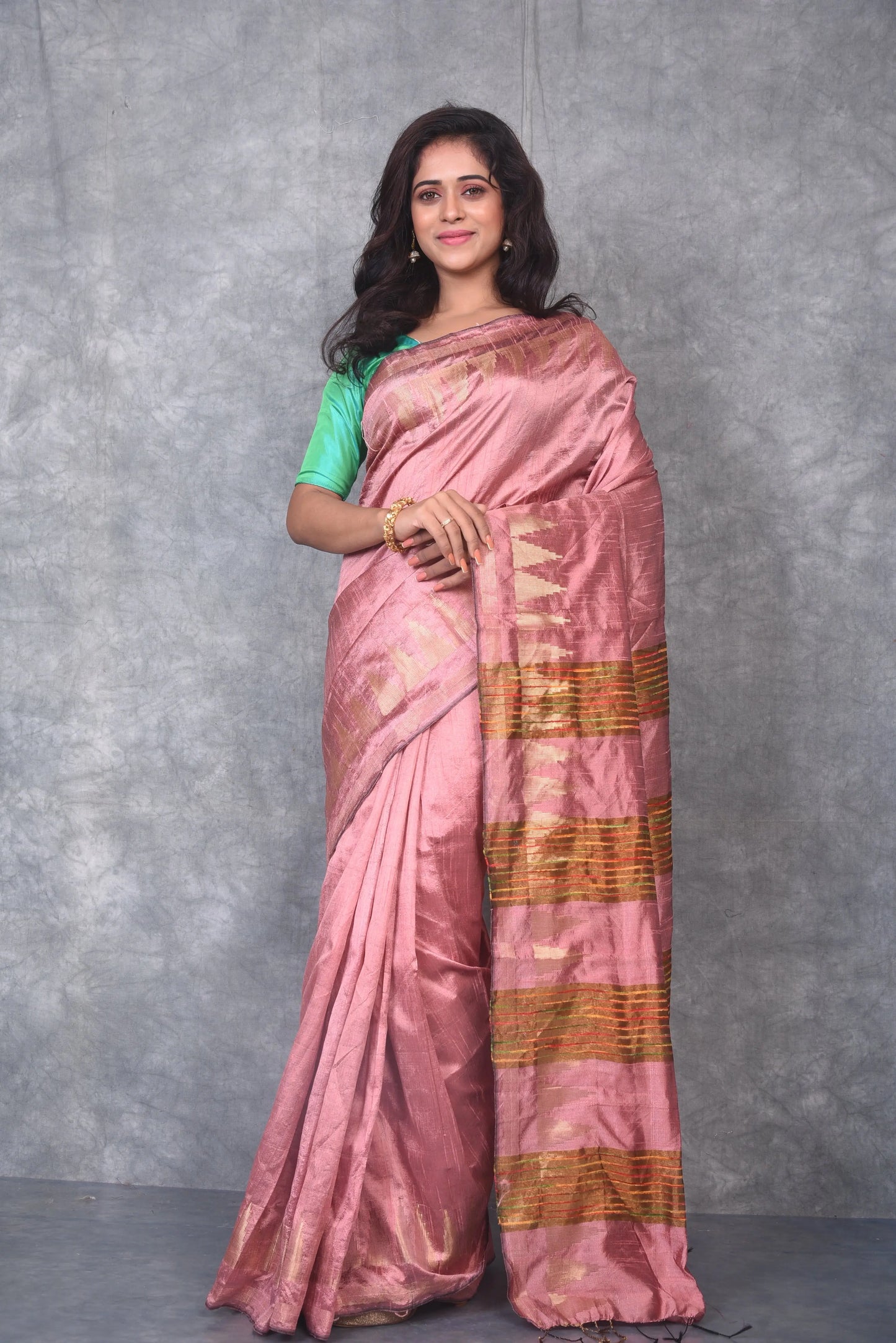 Rose Pink Handwoven Tussar Dupion Raw Silk Saree | KIHUMS Saree kihums clothing