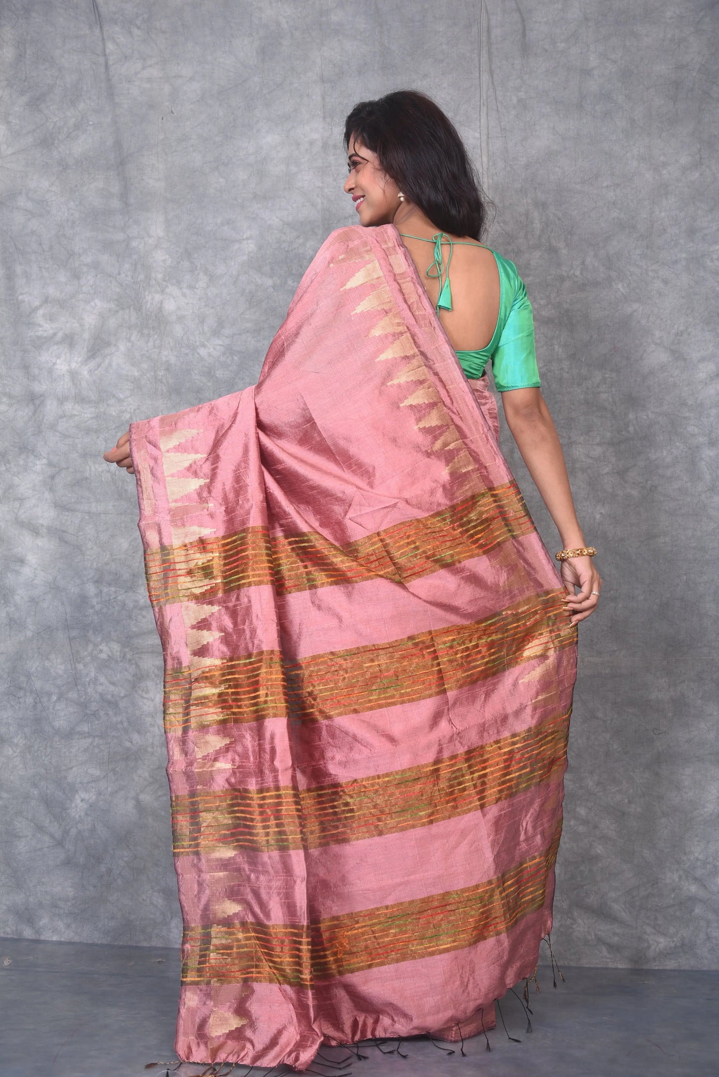 Rose Pink Handwoven Tussar Dupion Raw Silk Saree | KIHUMS Saree kihums clothing