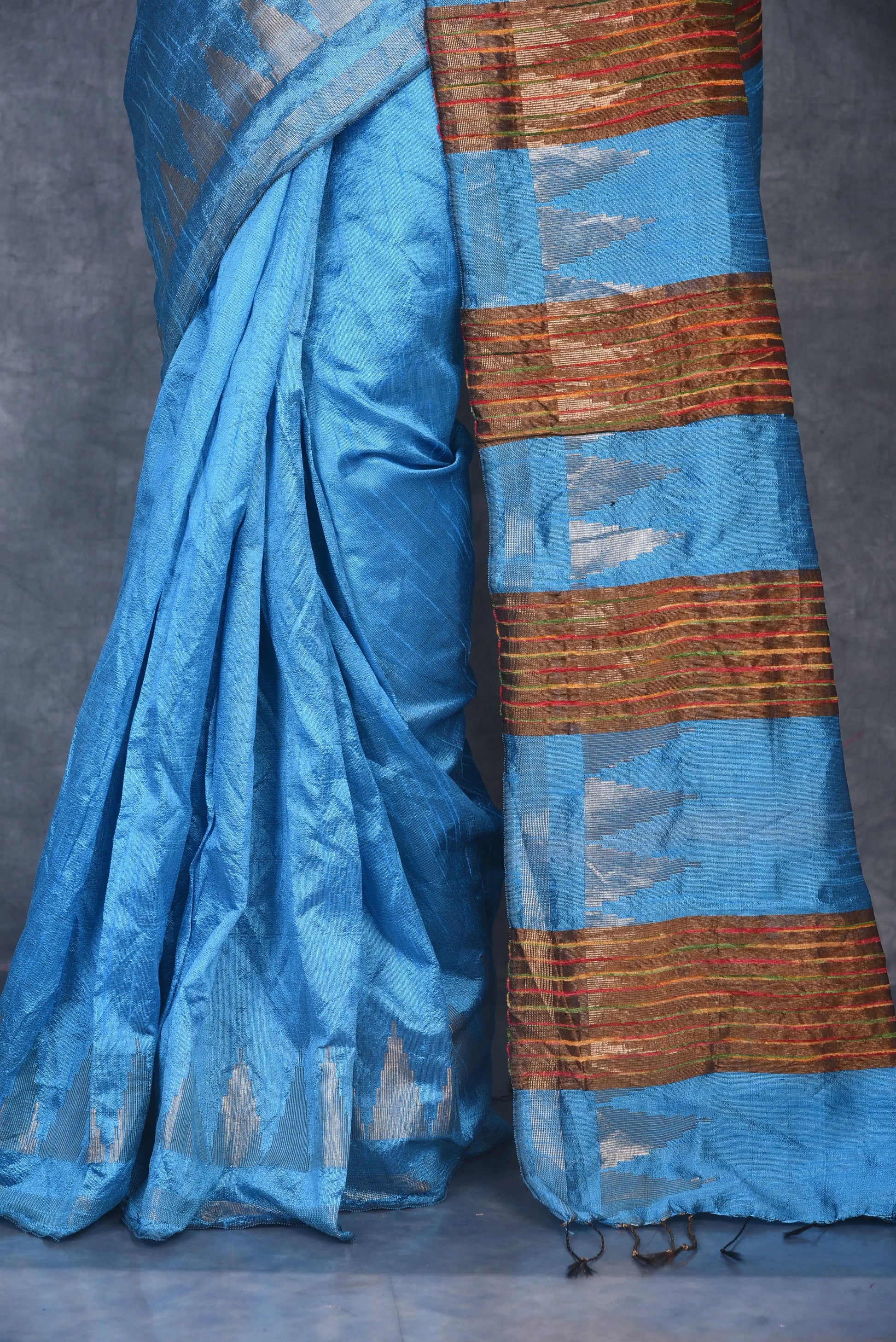 Blue Shade Handwoven Tussar Dupion Raw Silk Saree | KIHUMS Saree kihums clothing