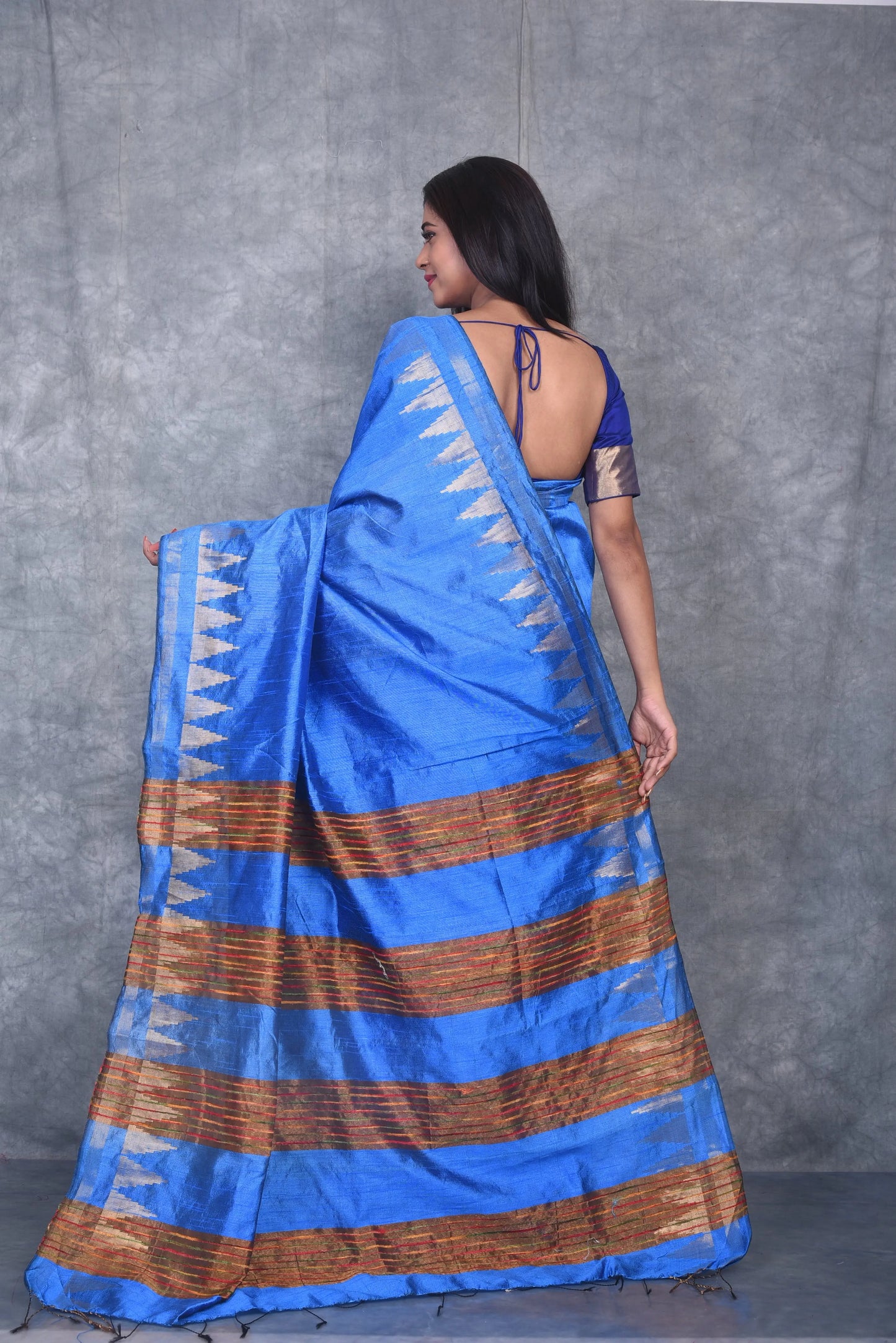 Blue Shade Handwoven Tussar Dupion Raw Silk Saree | KIHUMS Saree kihums clothing