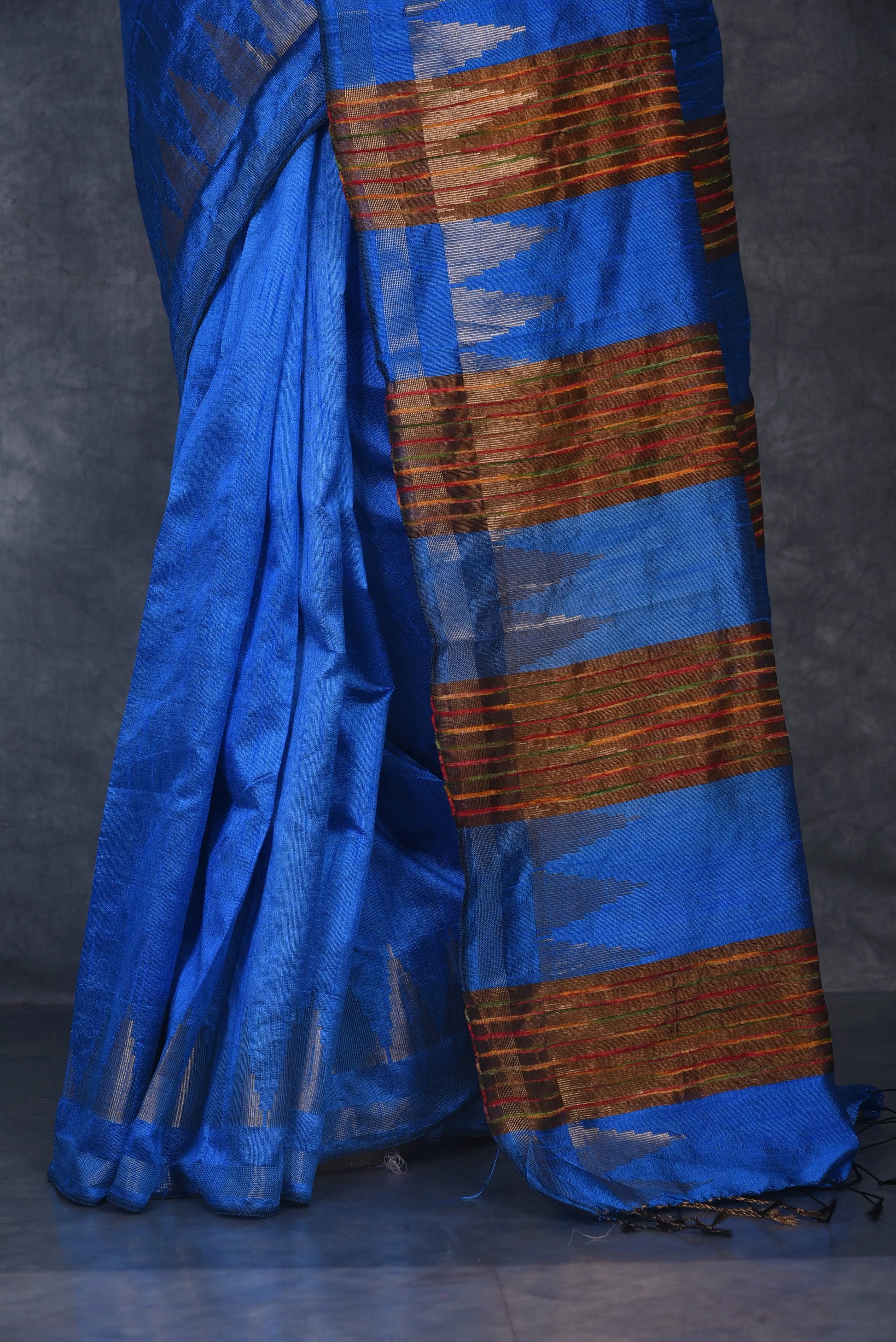 Blue Shade Handwoven Tussar Dupion Raw Silk Saree | KIHUMS Saree kihums clothing