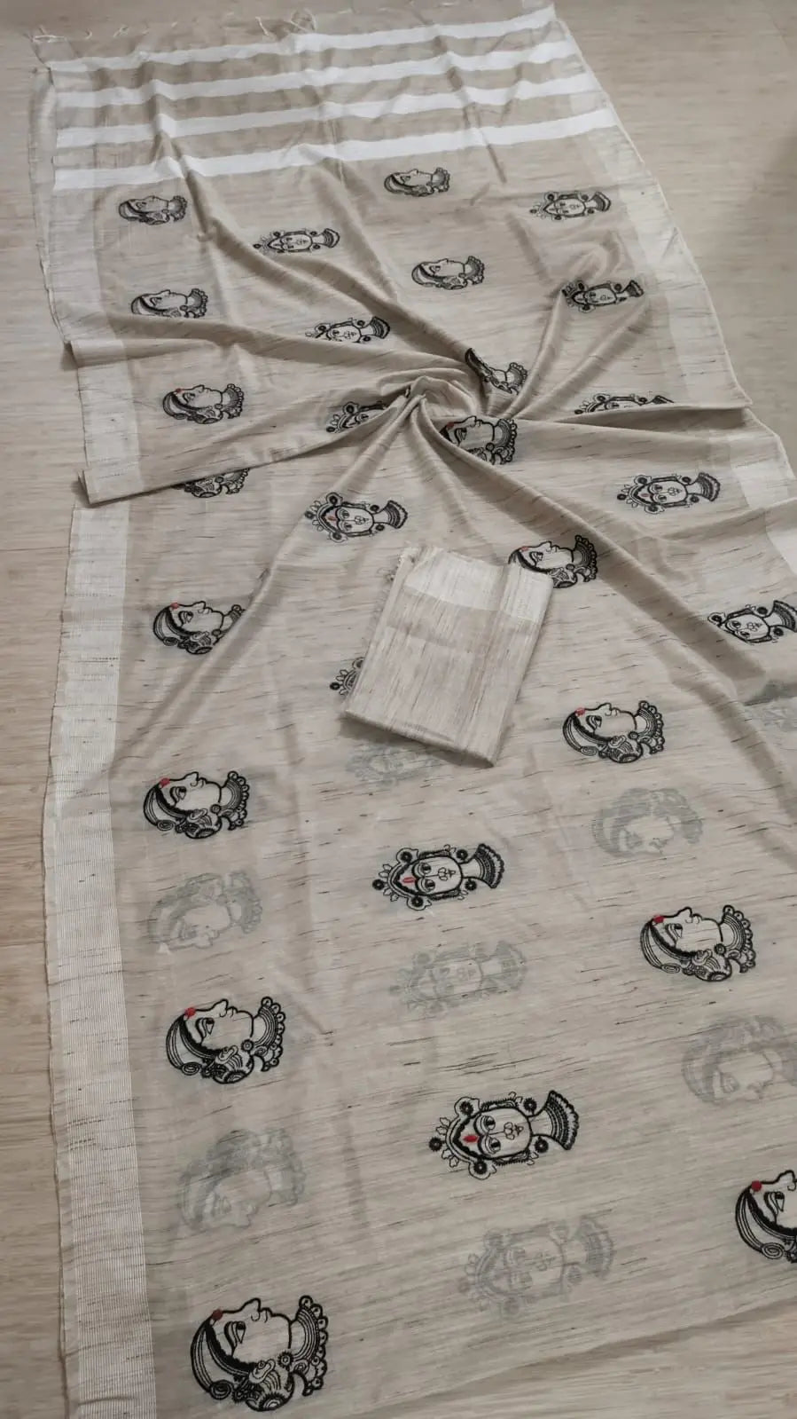 Light Beige Shade Handmade Cotton Baswada Saree | Embroidery work | KIHUMS Saree kihums clothing