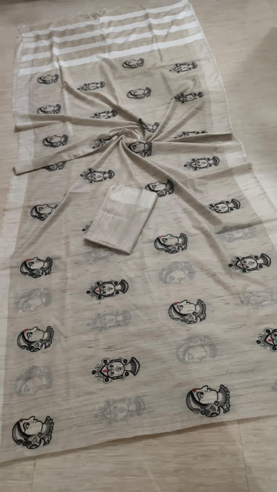 Light Beige Shade Handmade Cotton Baswada Saree | Embroidery work | KIHUMS Saree
