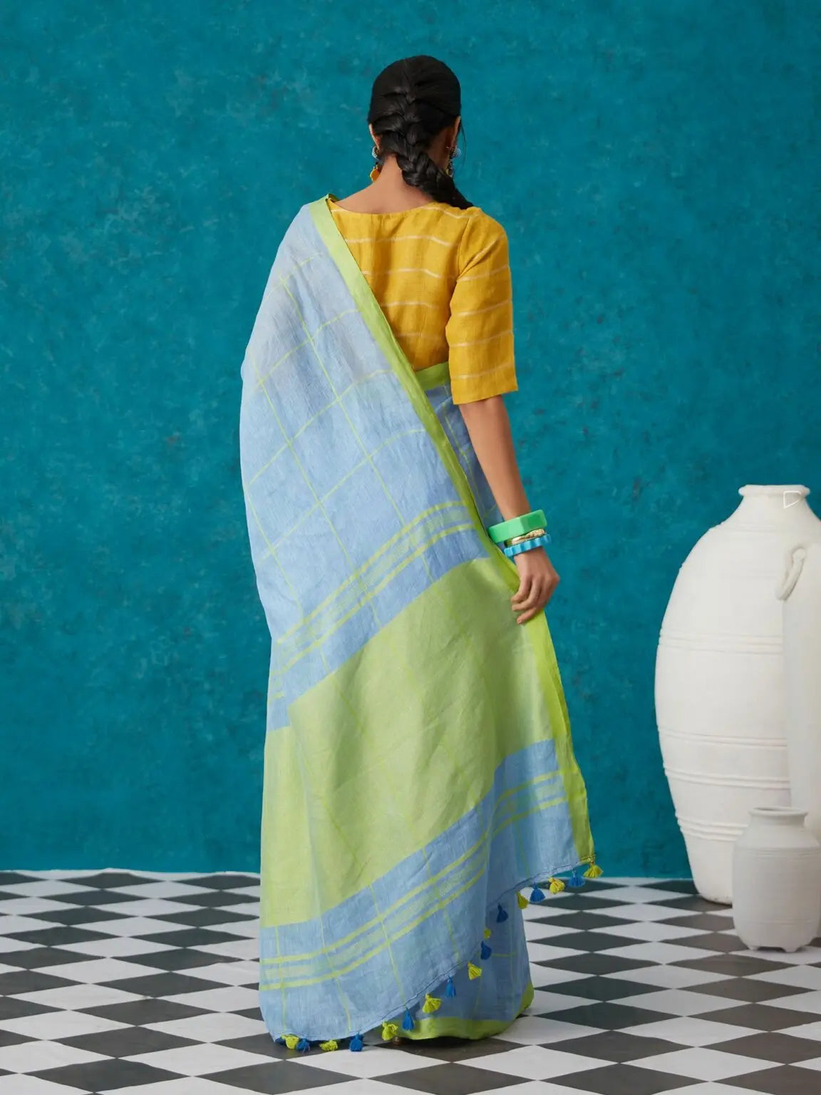 Blue shade Handmade Pure Linen Saree | KIHUMS Saree kihums clothing