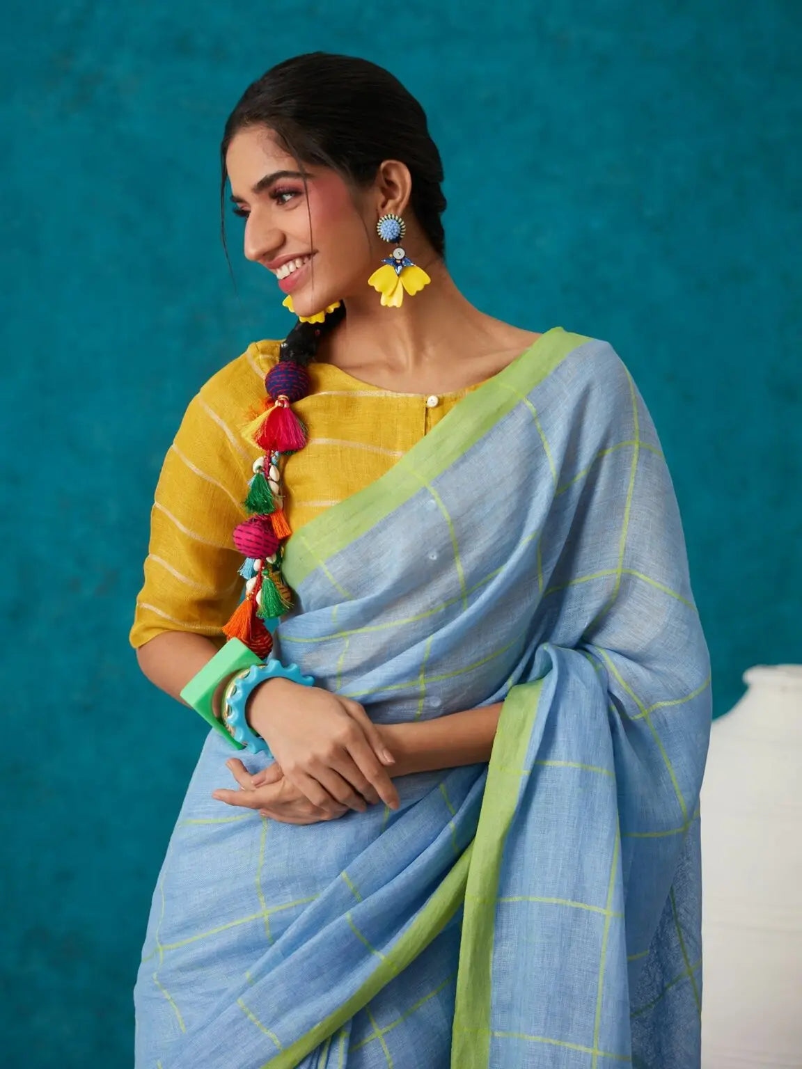 Blue shade Handmade Pure Linen Saree | KIHUMS Saree kihums clothing