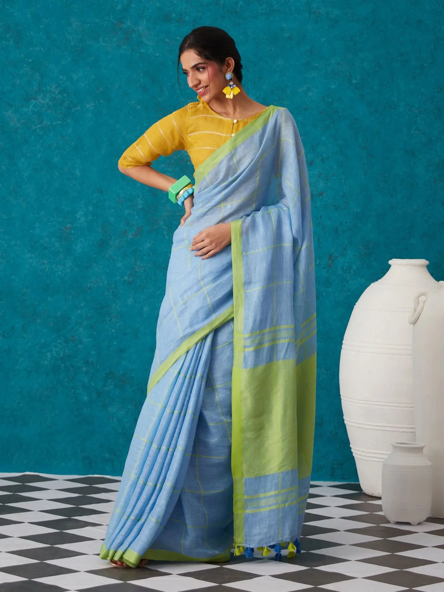 Blue shade Handmade Pure Linen Saree | KIHUMS Saree kihums clothing