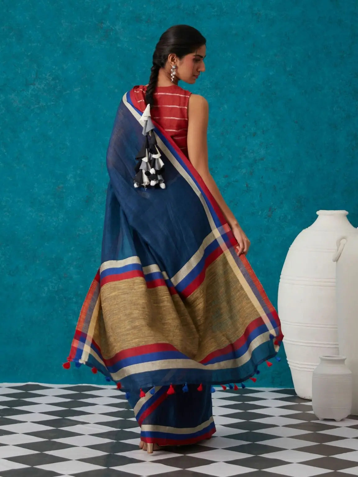 Blue shade Handmade Pure Linen Saree | KIHUMS Saree kihums clothing