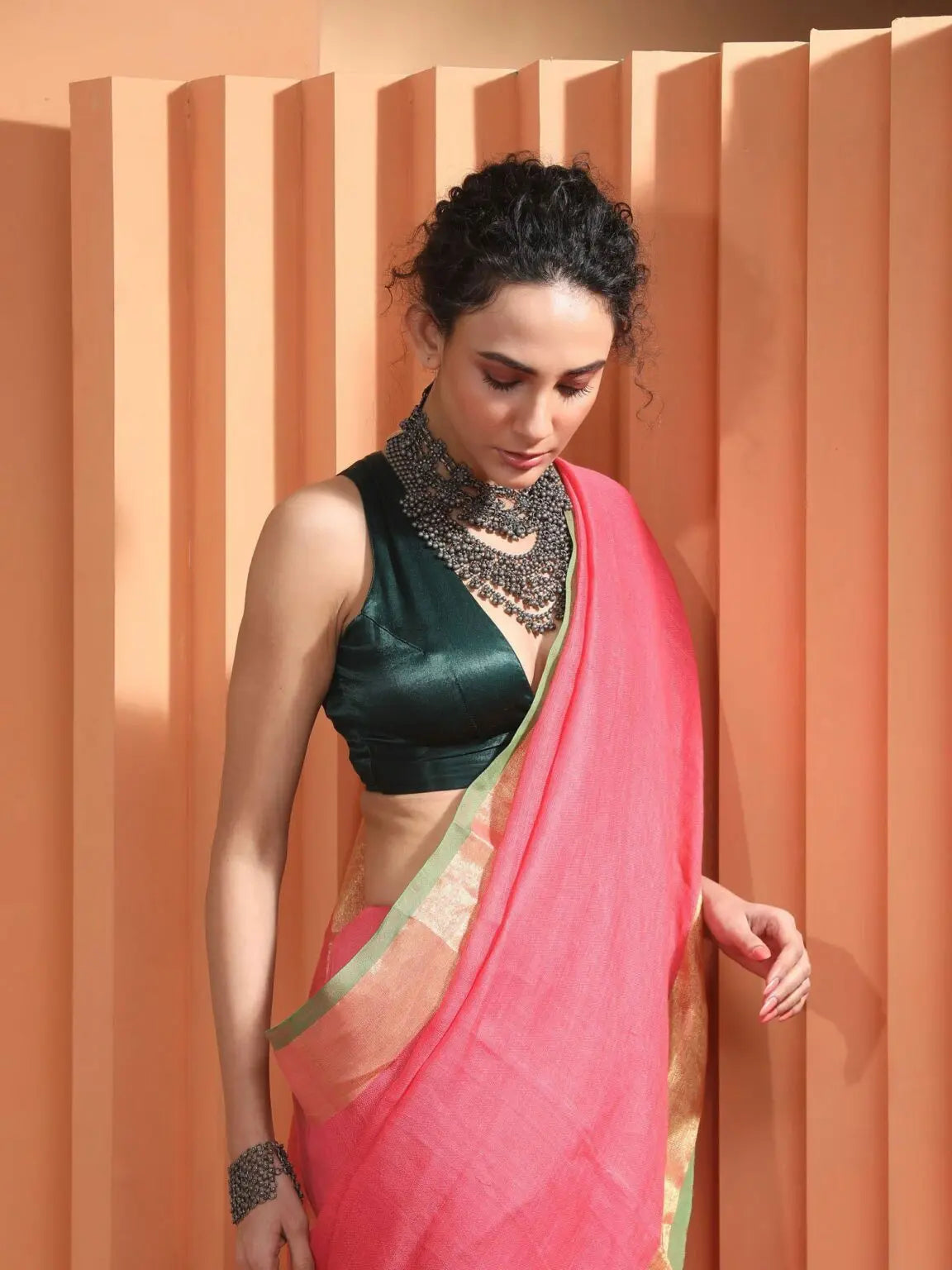 Pink Shade Handmade Pure Linen Saree | KIHUMS Saree kihums clothing