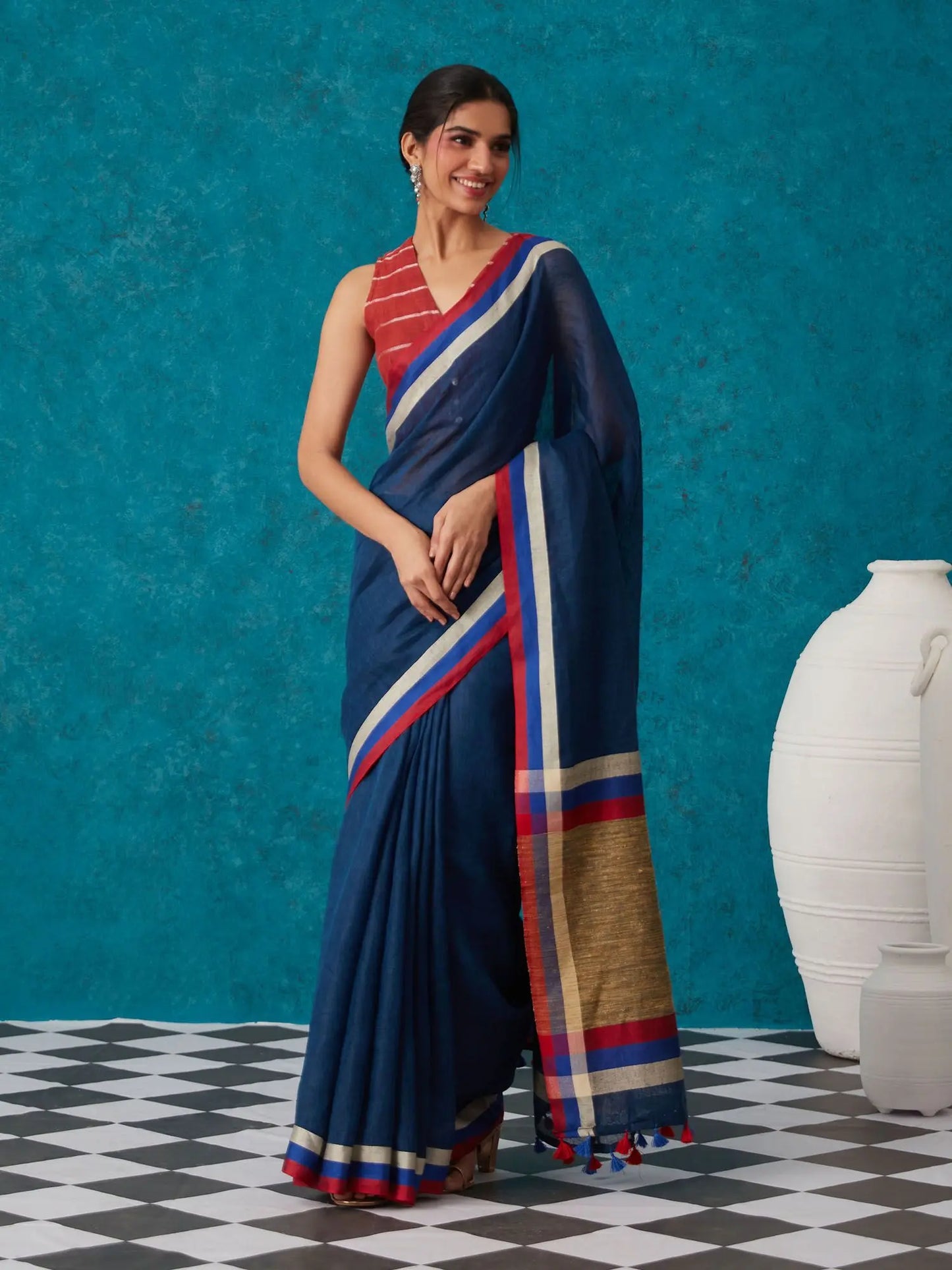 Blue shade Handmade Pure Linen Saree | KIHUMS Saree kihums clothing