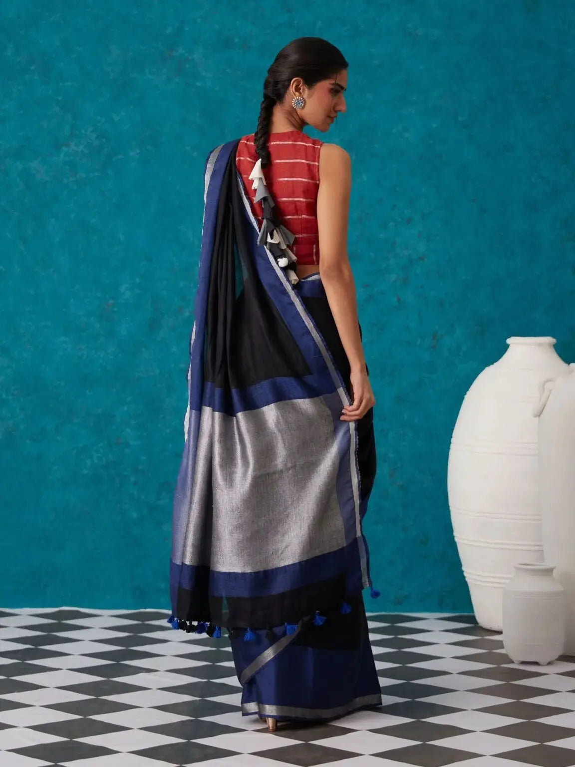Dark Blue Shade Handmade Pure Linen Saree | KIHUMS Saree kihums clothing
