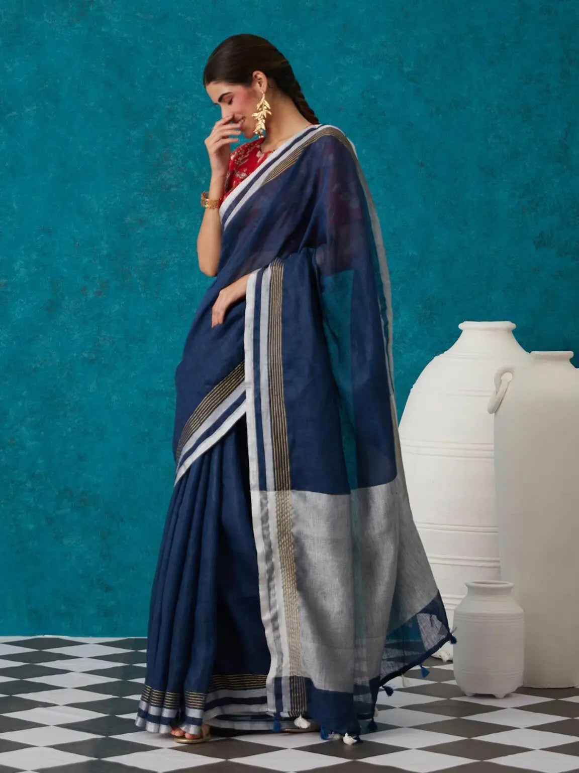 Blue Shade Handmade Pure Linen Saree | KIHUMS Saree kihums clothing