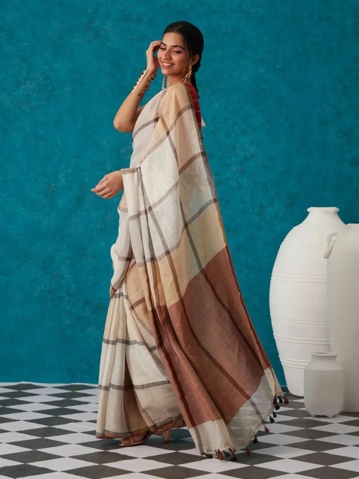 Multishade Handmade Pure Linen Saree | KIHUMS Saree kihums clothing