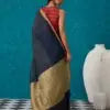 Navy Blue Handmade Pure Linen Saree | KIHUMS Saree kihums clothing