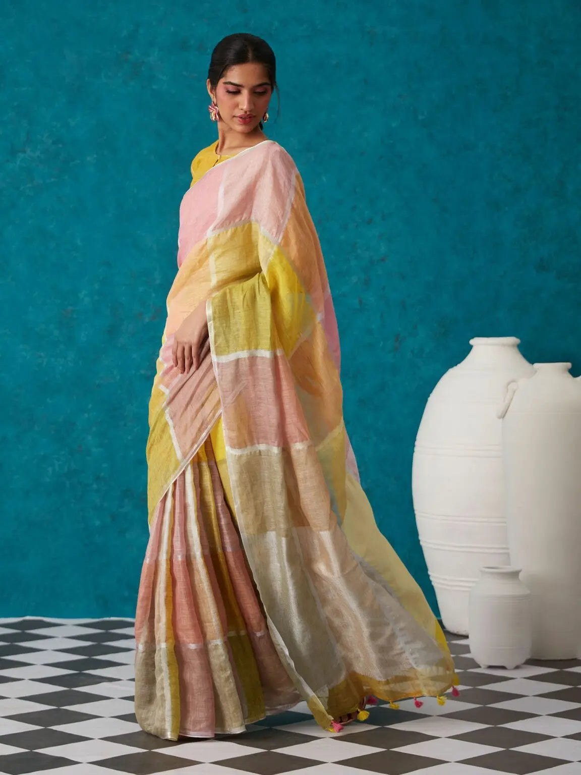 Multishade Handmade Pure Linen Saree | KIHUMS Saree kihums clothing