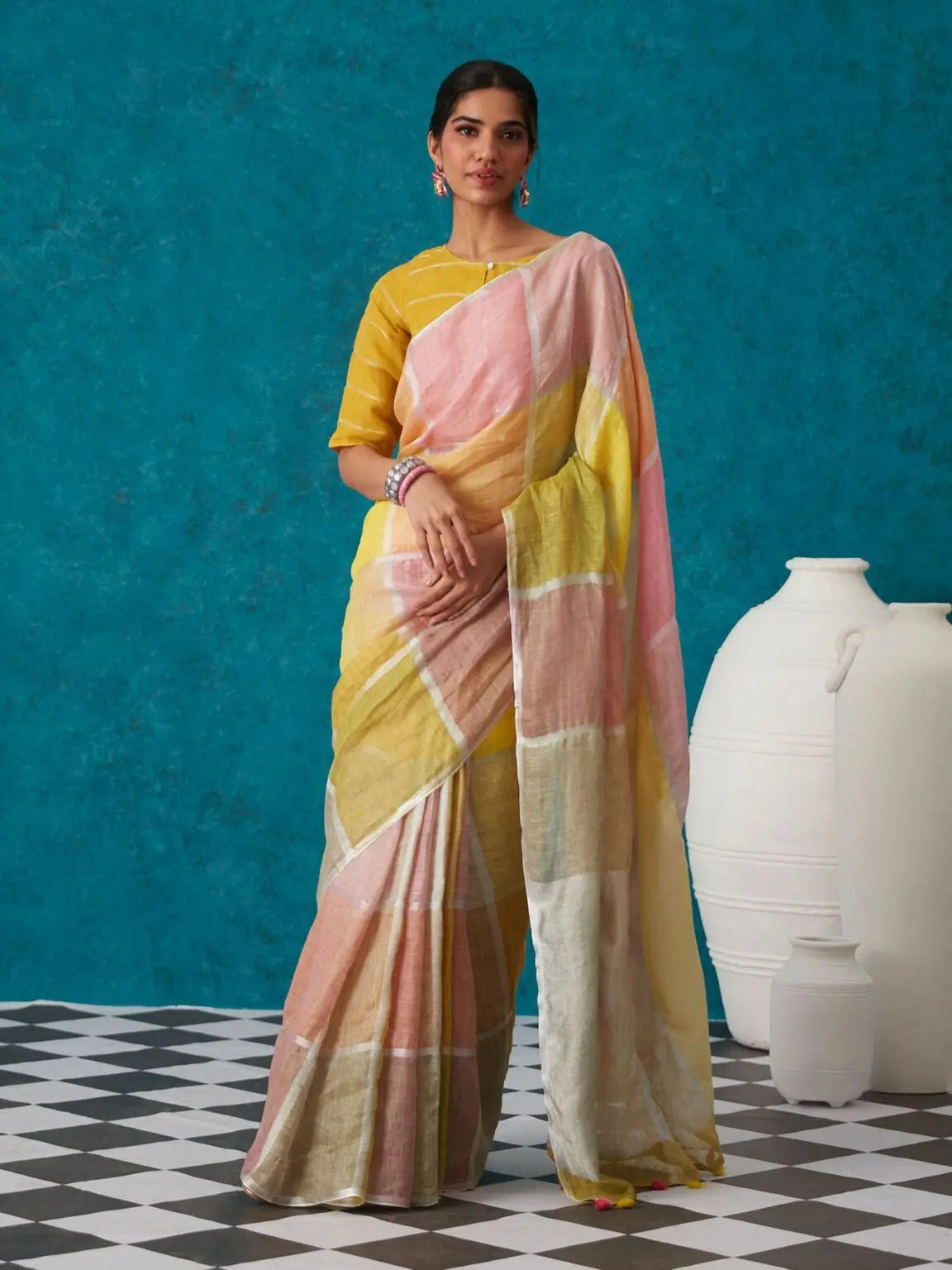 Multishade Handmade Pure Linen Saree | KIHUMS Saree kihums clothing