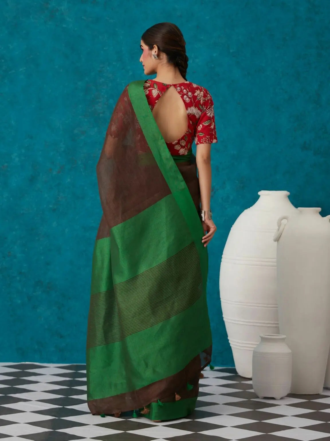 Brown shade Handmade Pure Linen Saree | KIHUMS Saree kihums clothing