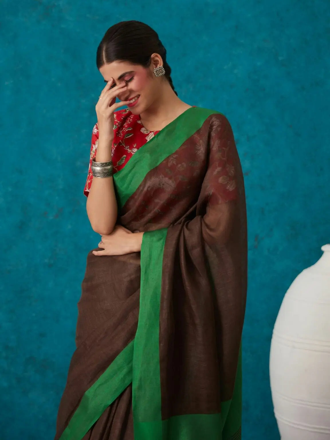 Brown shade Handmade Pure Linen Saree | KIHUMS Saree kihums clothing
