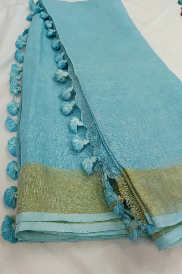 Blue Shade Handmade Pure Linen Saree | KIHUMS Saree kihums clothing