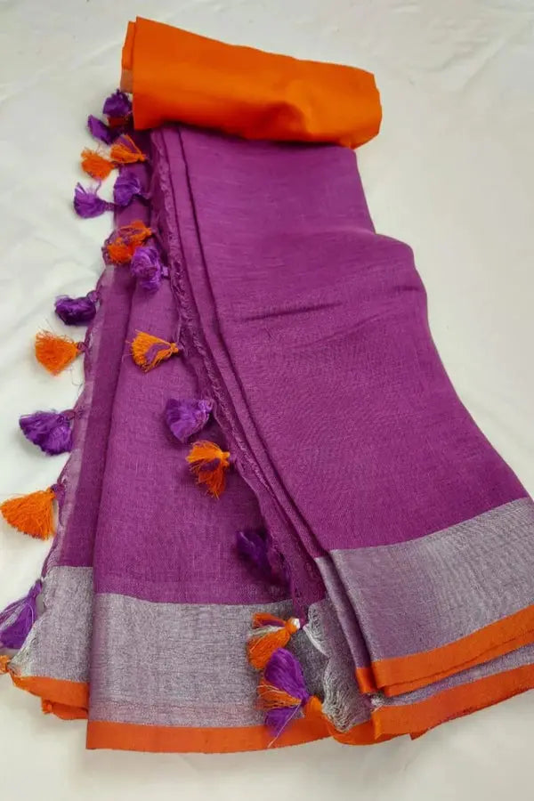 Magenta Handmade Pure Linen Saree | KIHUMS Saree kihums clothing