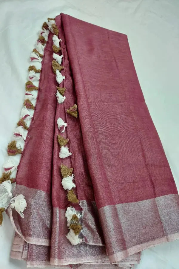 Brick Shade Handmade Pure Linen Saree | KIHUMS Saree kihums clothing