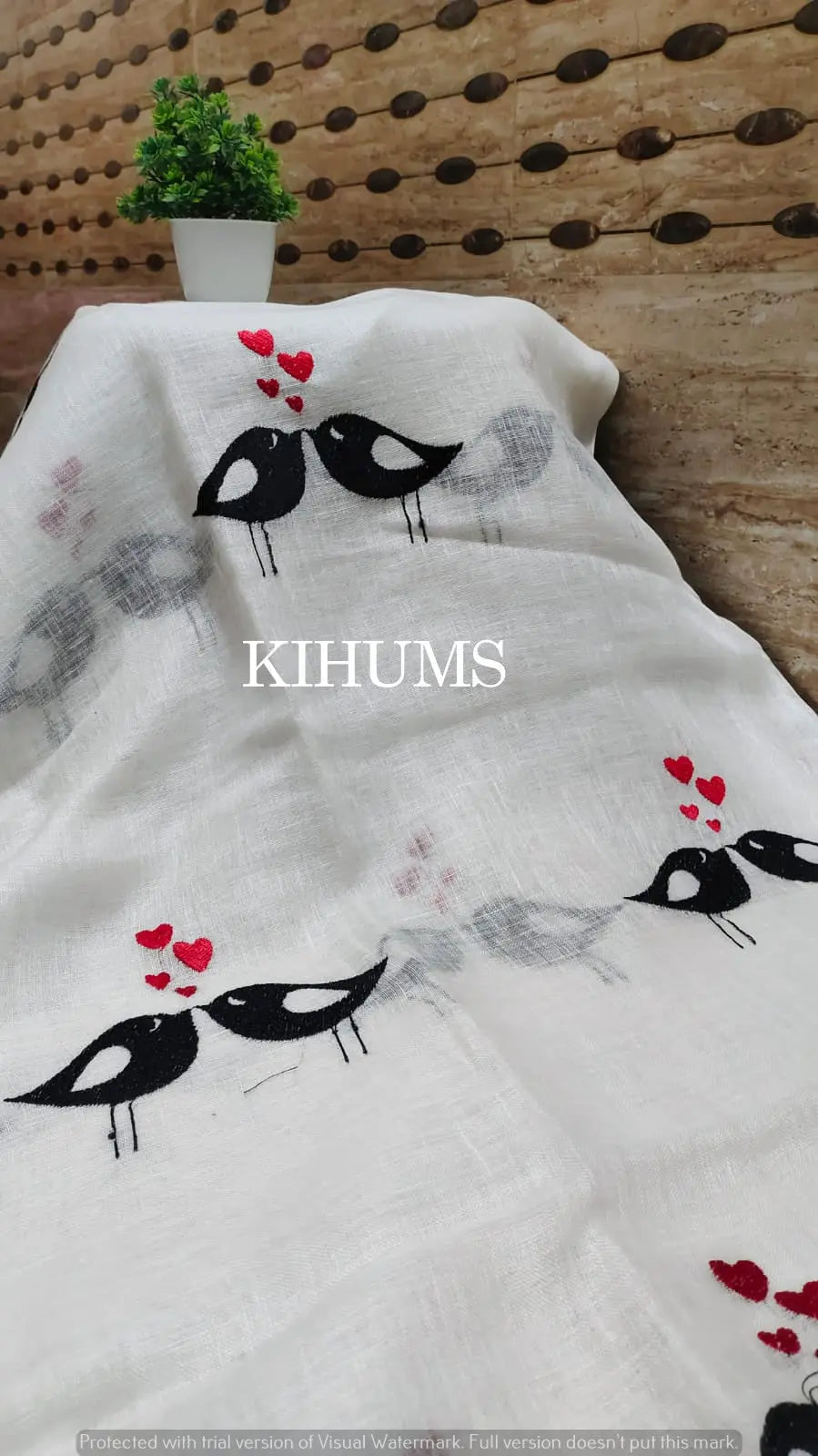 White Handwoven Linen Saree with Embroidery Work | KIHUMS Saree kihums clothing