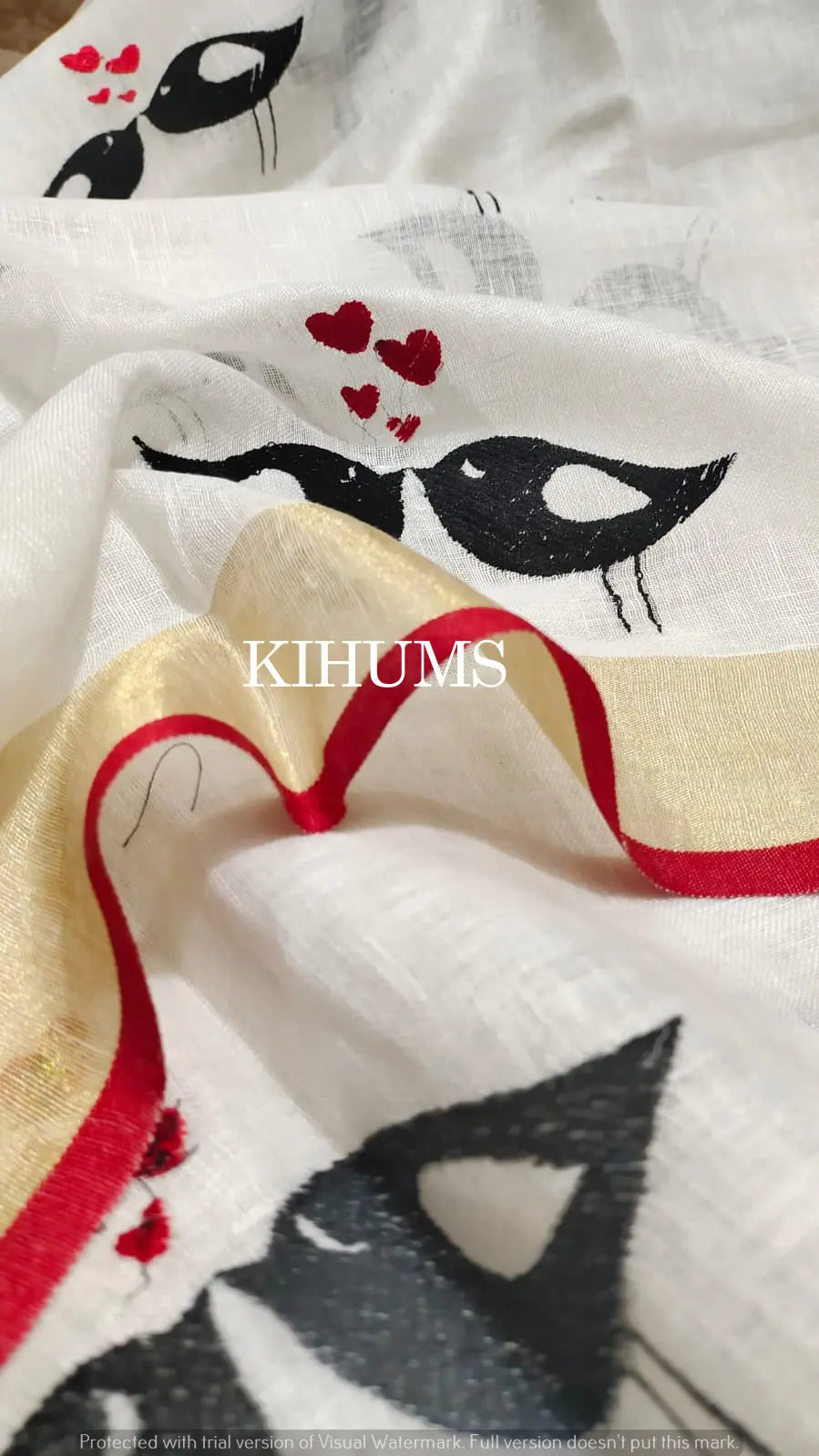 White Handwoven Linen Saree with Embroidery Work | KIHUMS Saree kihums clothing