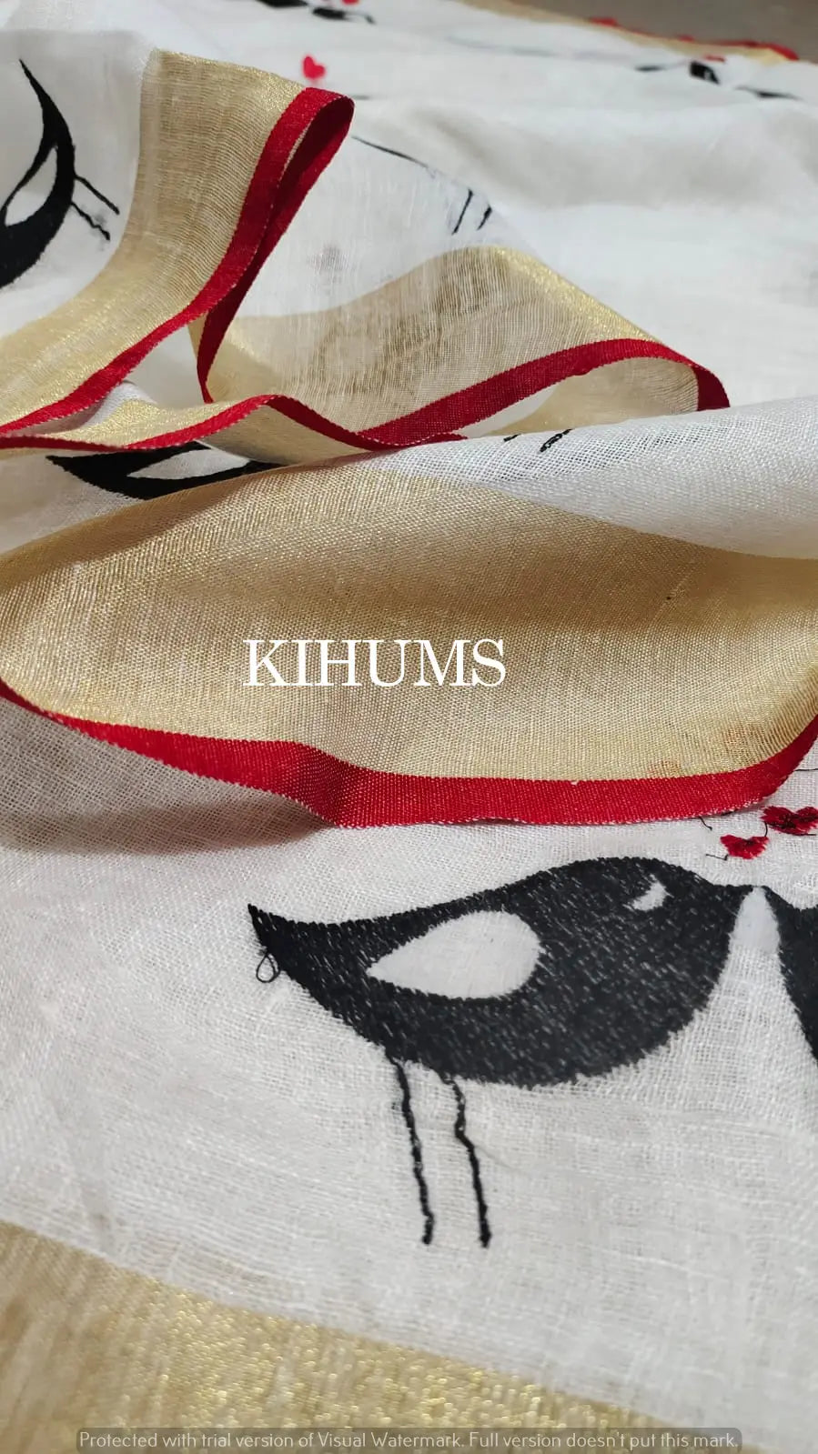 White Handwoven Linen Saree with Embroidery Work | KIHUMS Saree kihums clothing