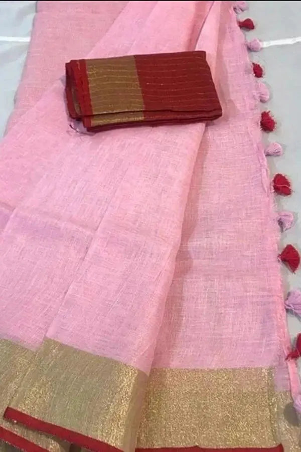 Pink Shade Handmade Pure Linen Saree | KIHUMS Saree kihums clothing