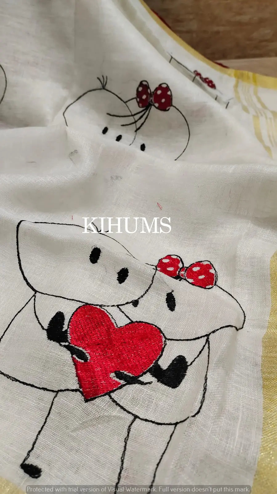 White Handwoven Linen Saree with Embroidery Work | KIHUMS Saree kihums clothing