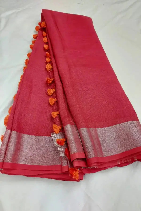Tomato Handmade Pure Linen Saree | KIHUMS Saree kihums clothing