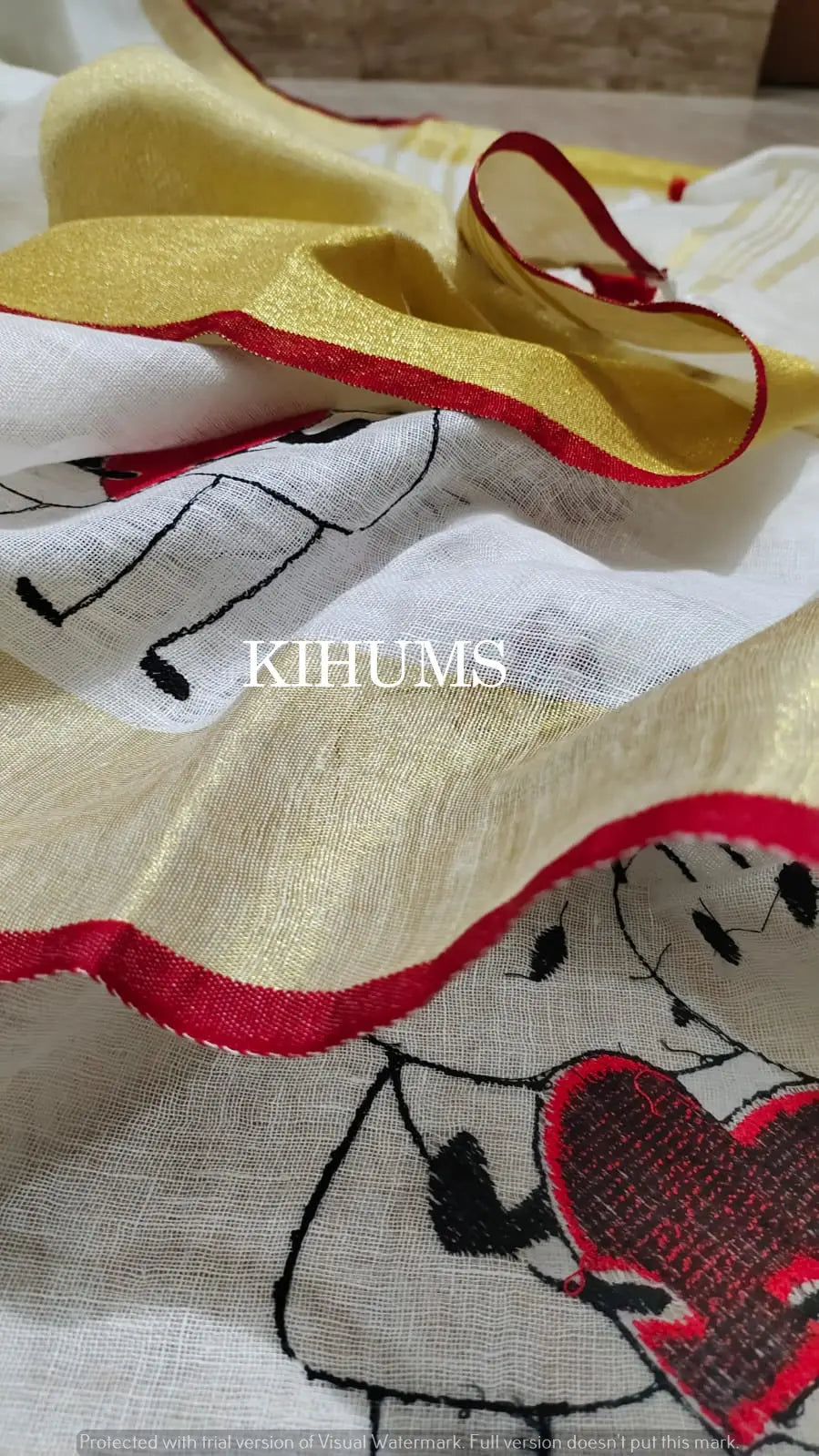 White Handwoven Linen Saree with Embroidery Work | KIHUMS Saree kihums clothing