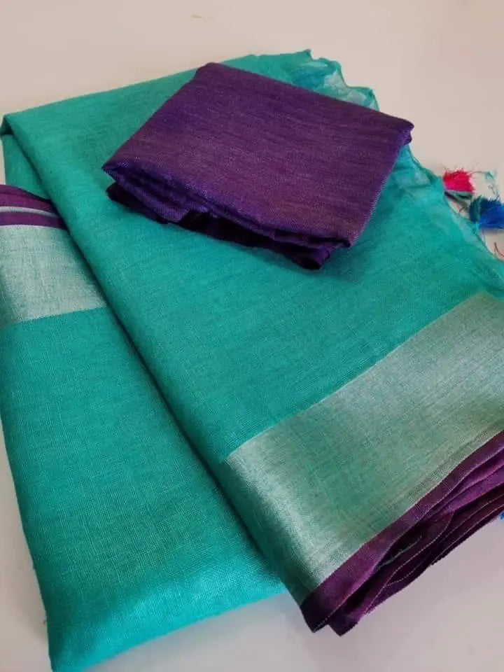 Green shade Handmade Pure Linen Saree | KIHUMS Saree kihums clothing