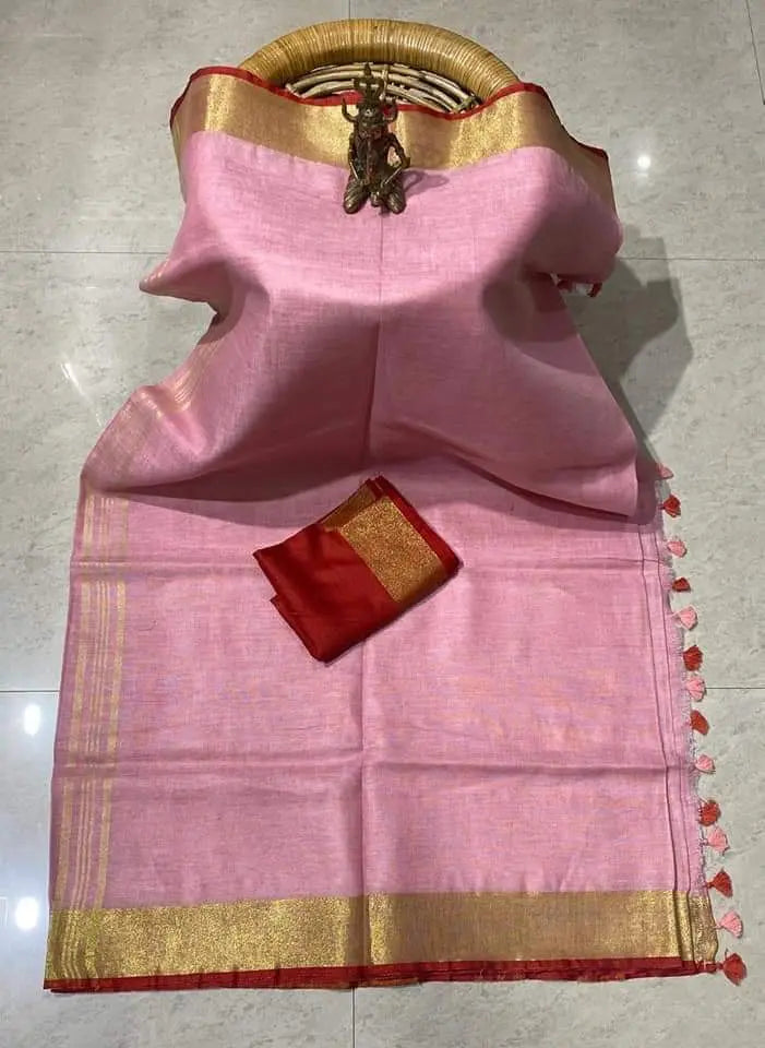 Pink Shade Handmade Pure Linen Saree | KIHUMS Saree kihums clothing