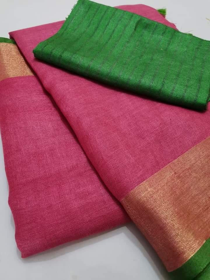 Tomato Pink shade Handmade Pure Linen Saree | KIHUMS Saree kihums clothing