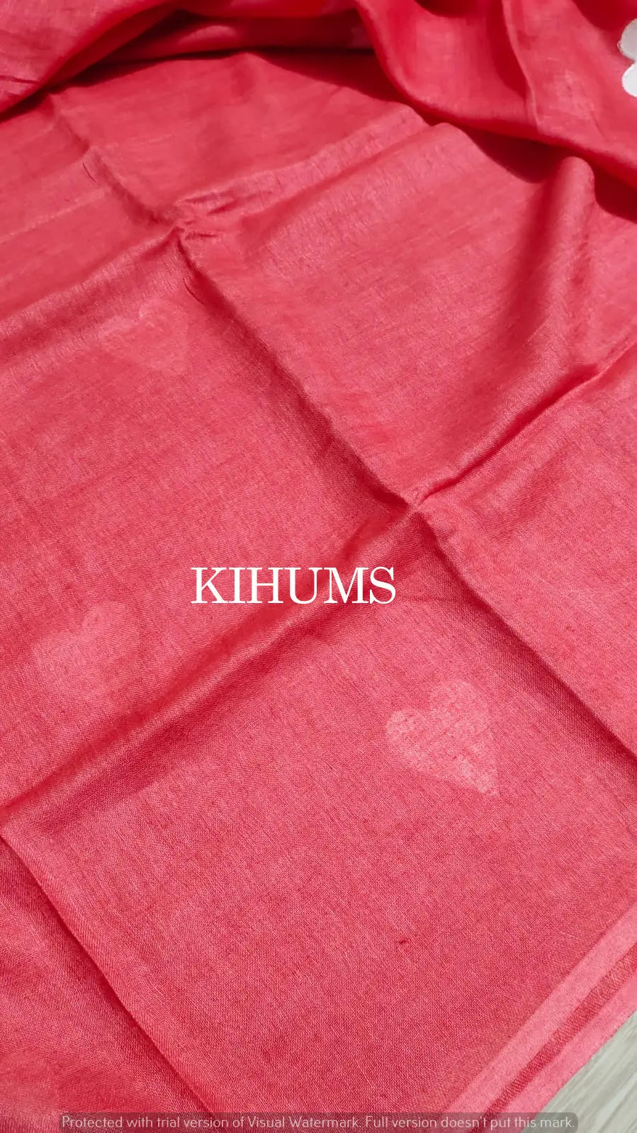 Red Handwoven Linen Saree with Heart Embroidery Work | KIHUMS Saree kihums clothing