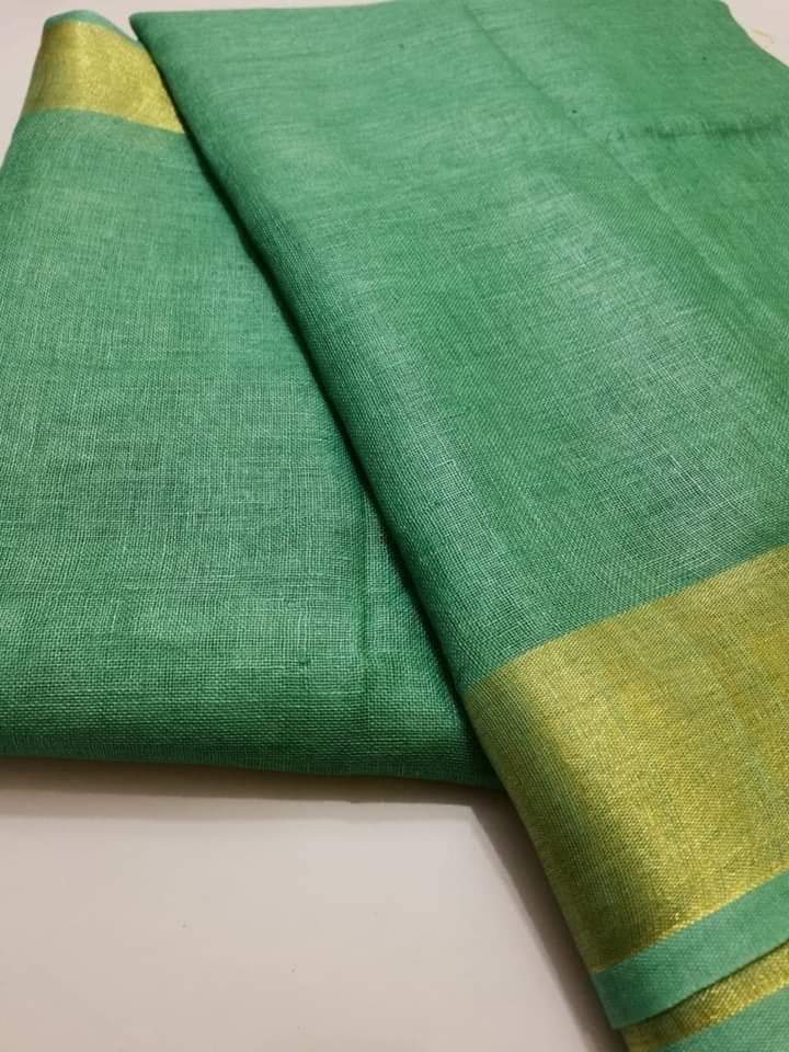 Green shade Handmade Pure Linen Saree | KIHUMS Saree kihums clothing