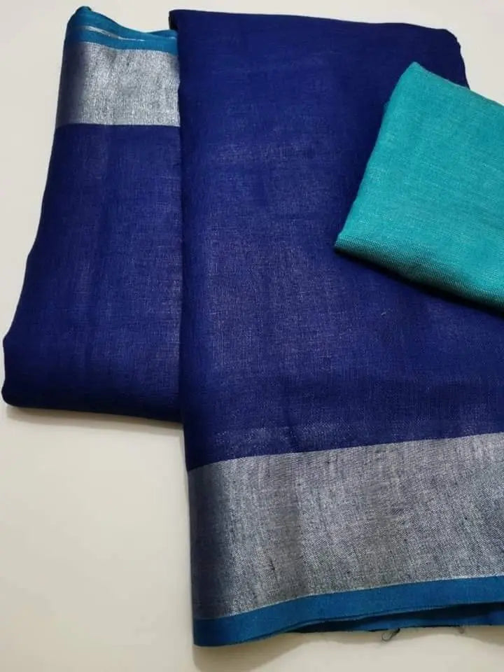 Blue shade Handmade Pure Linen Saree | KIHUMS Saree kihums clothing
