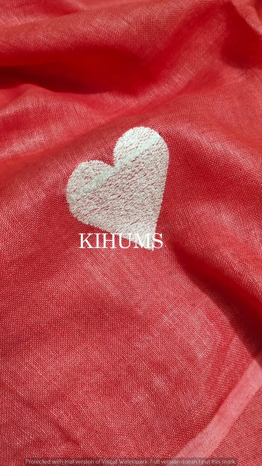 Red Handwoven Linen Saree with Heart Embroidery Work | KIHUMS Saree kihums clothing