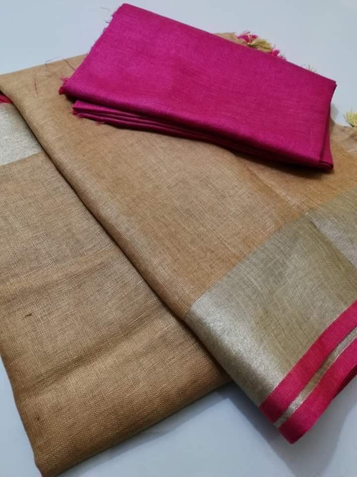 Beige shade Handmade Pure Linen Saree | KIHUMS Saree kihums clothing