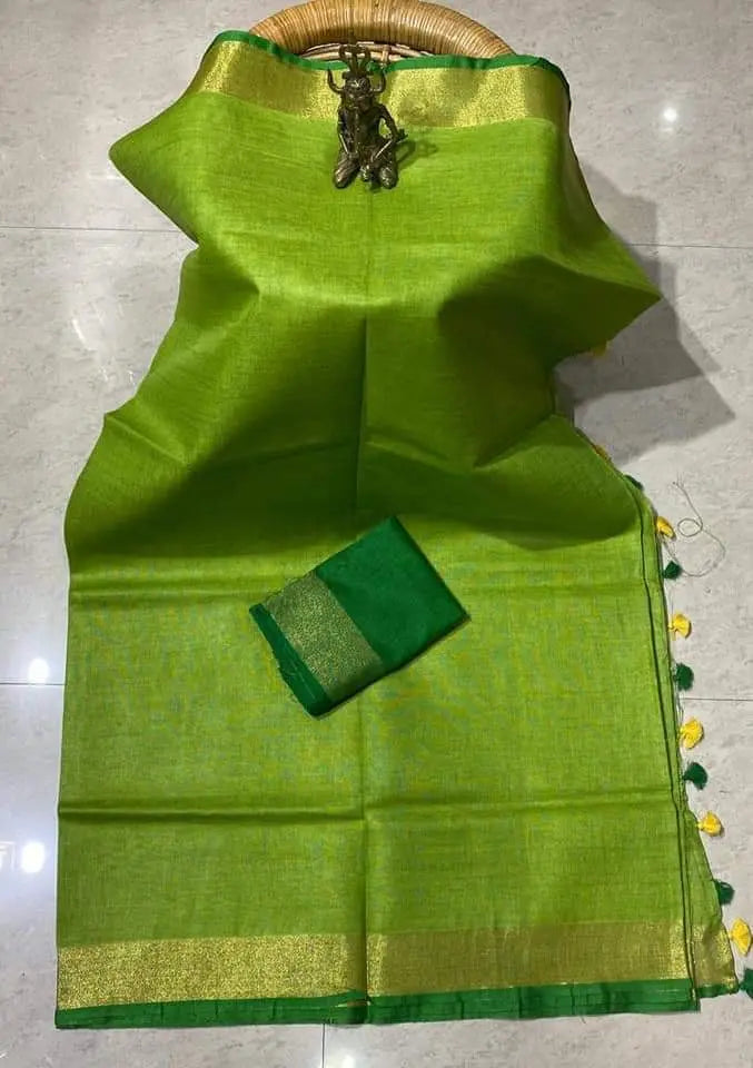 Green Shade Handmade Pure Linen Saree | KIHUMS Saree kihums clothing
