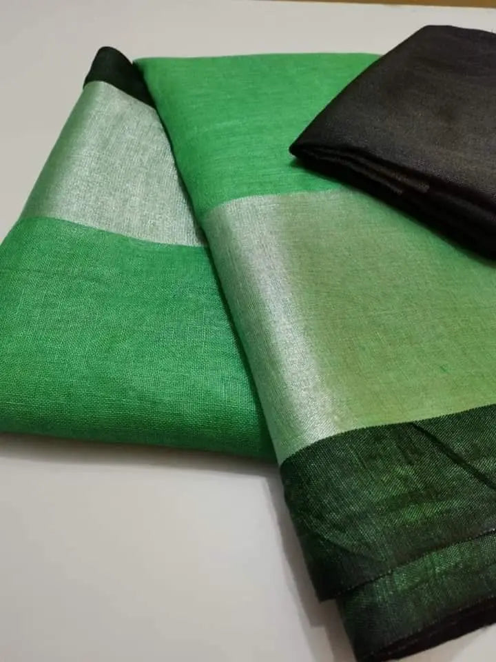 Green shade Handmade Pure Linen Saree | KIHUMS Saree kihums clothing