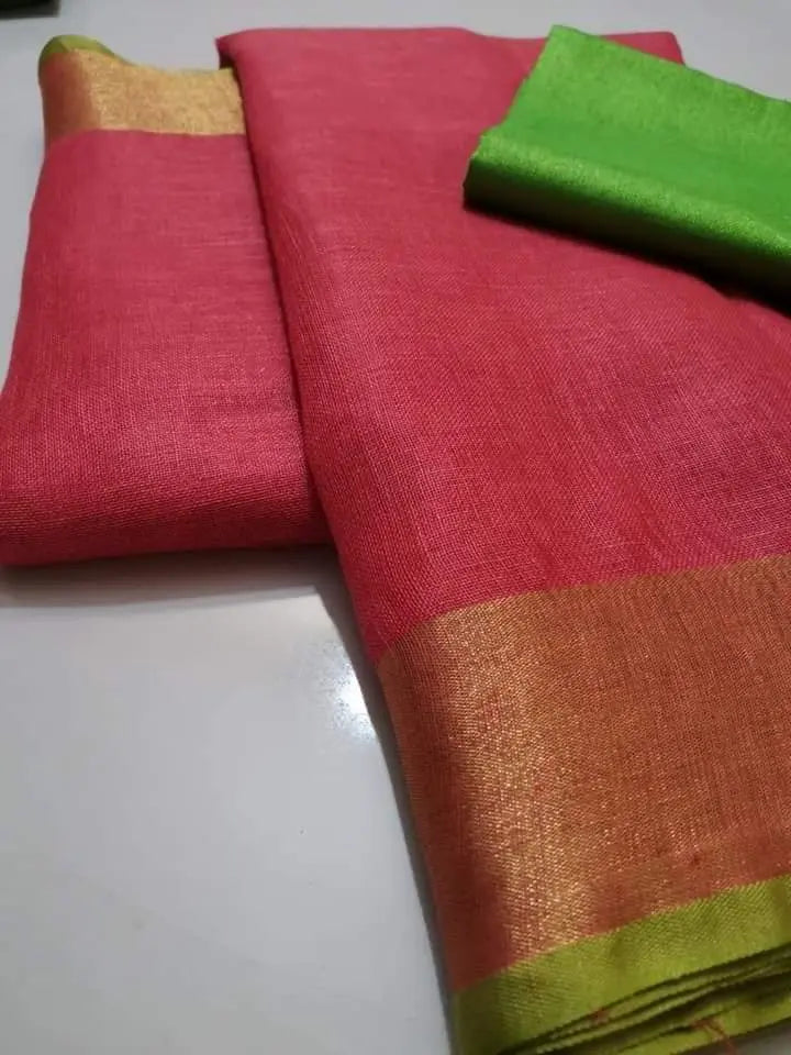 Tomato shade Handmade Pure Linen Saree | KIHUMS Saree kihums clothing