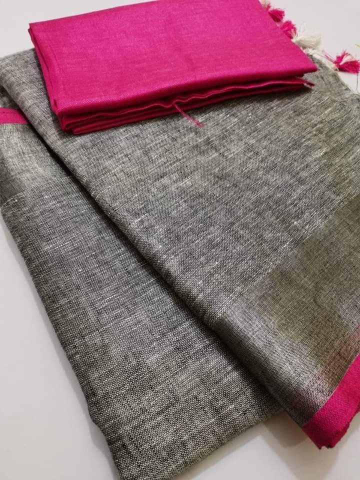 Grey shade Handmade Pure Linen Saree | KIHUMS Saree kihums clothing