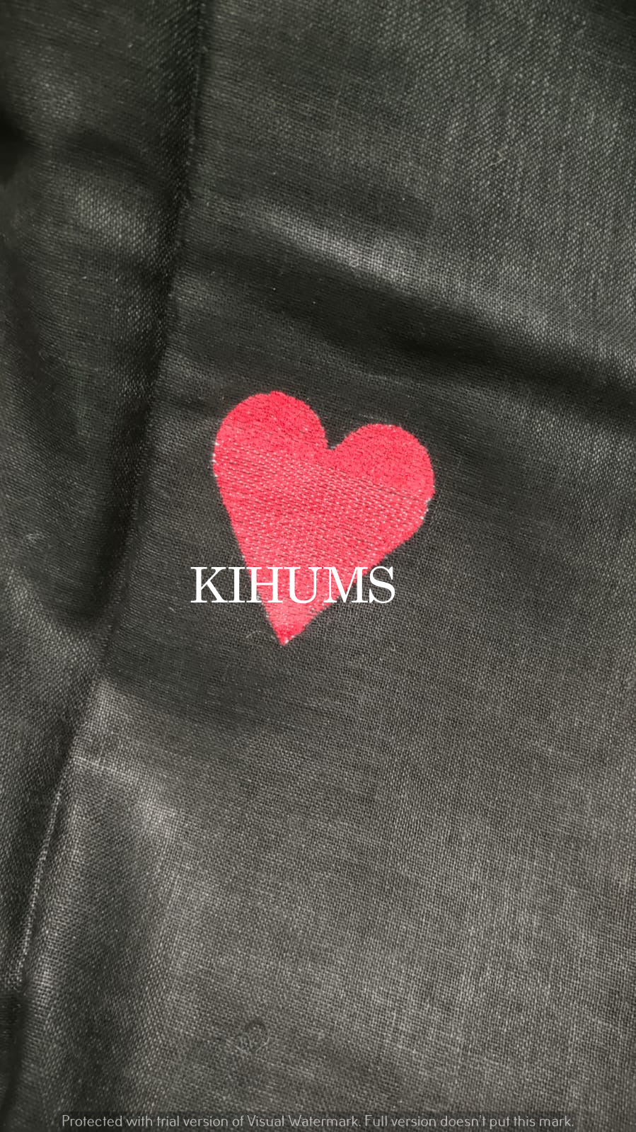 Black Handwoven Linen Saree with Heart Embroidery Work | KIHUMS Saree