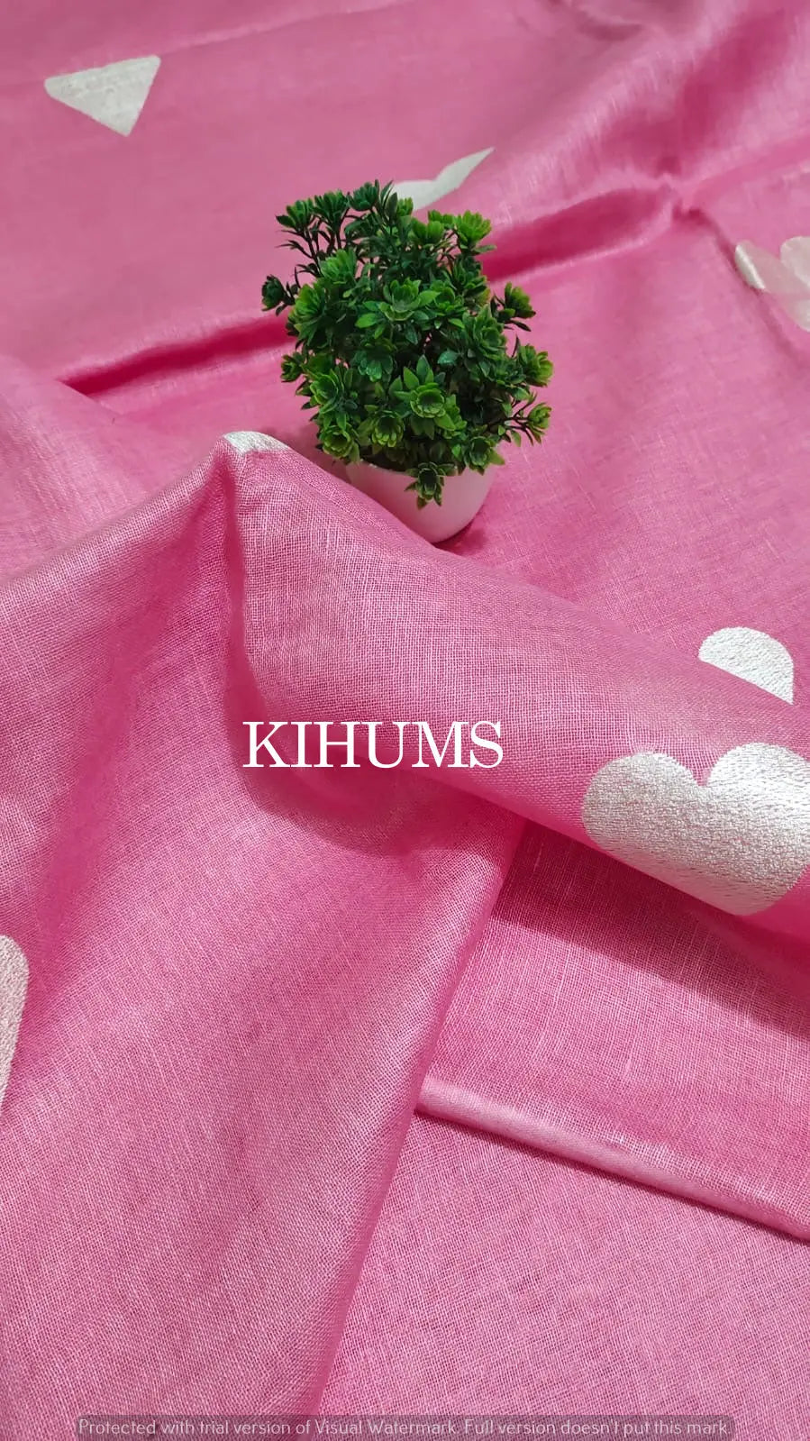 Pink Handwoven Linen Saree with Heart Embroidery Work | KIHUMS Saree kihums clothing
