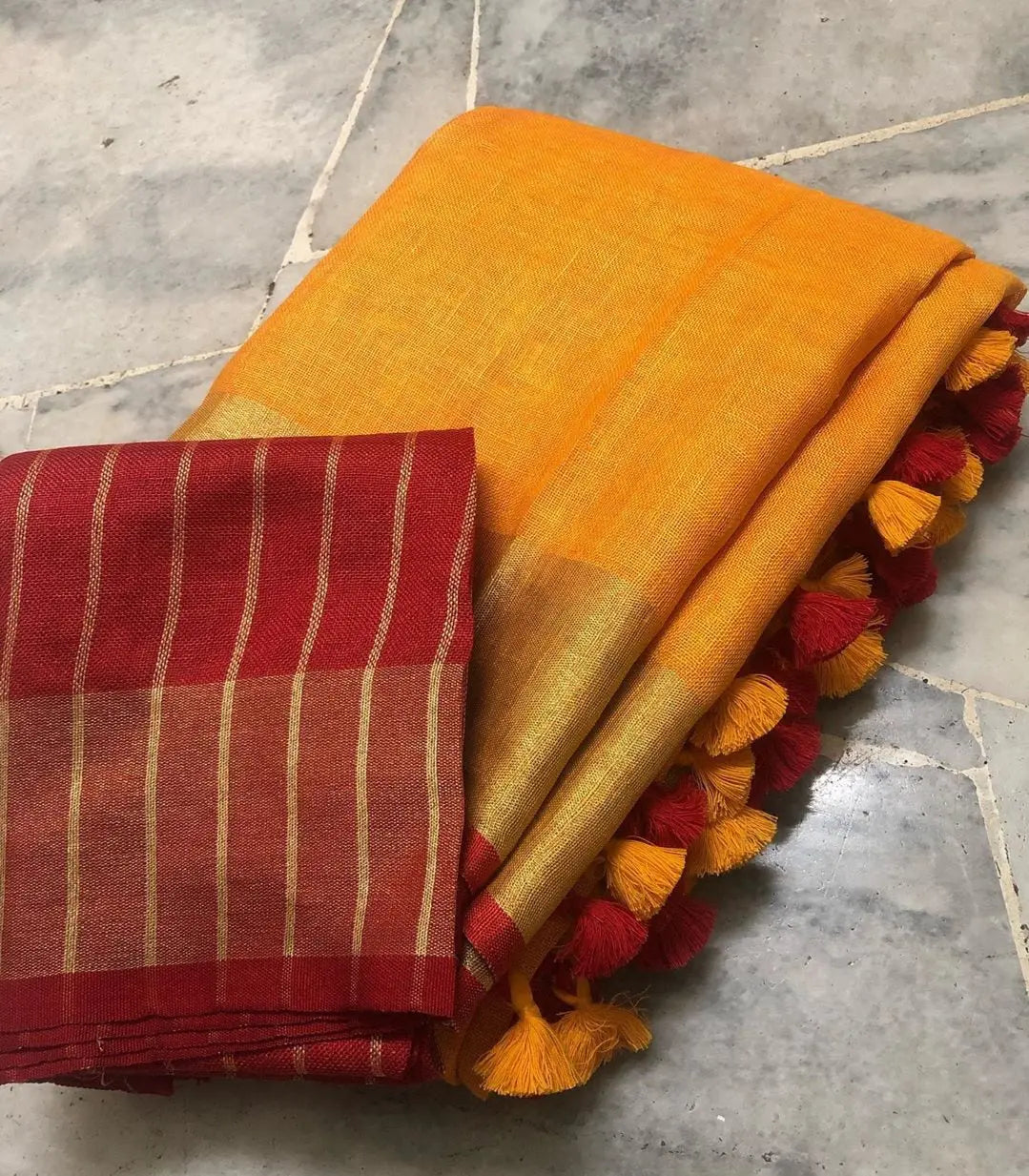 Orange shade Handmade Pure Linen Saree | KIHUMS Saree kihums clothing
