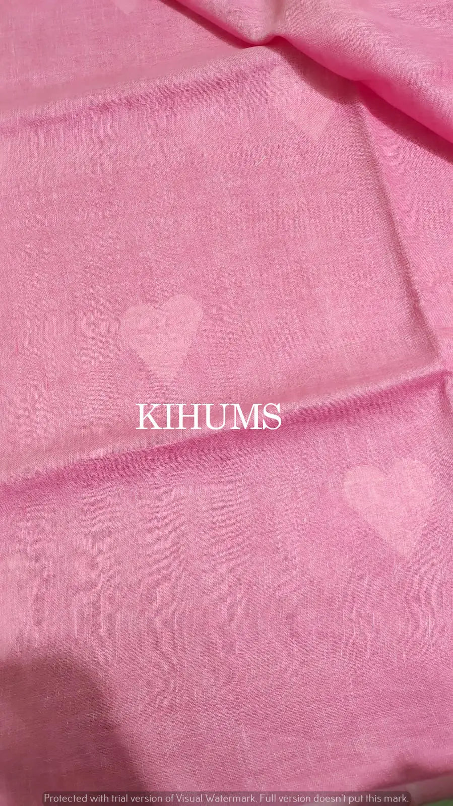 Pink Handwoven Linen Saree with Heart Embroidery Work | KIHUMS Saree kihums clothing